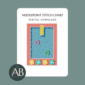 Tropical Pool Needlepoint Pattern | Modern Summer Needlepoint Canvas (Digital Download)