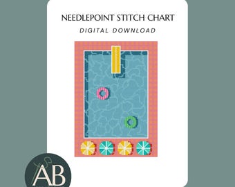 Tropical Pool Needlepoint Pattern | Modern Summer Needlepoint Canvas (Digital Download)