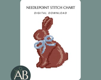 Chocolate Bunny with Bow Needlepoint Chart | Easter Candy Digital Canvas Design (Digital Download)