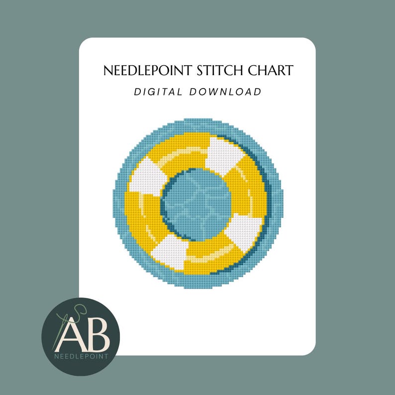 Yellow Pool Float Needlepoint Pattern | Modern Summer Needlepoint Canvas (Digital Download) image 1