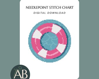 Pink Pool Float Needlepoint Pattern | Modern Summer Needlepoint Canvas (Digital Download)