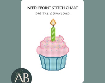 Birthday Cupcake Needlepoint Design Chart | Digital Download