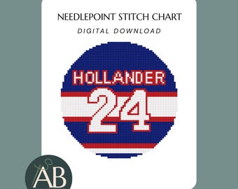 Hollander Jersey #24 Needlepoint Pattern |  Hockey–Inspired Romance Needlepoint Round (Digital Download)