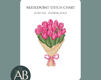Tulip Bouquet Needlepoint Chart | Spring Floral Digital Canvas Design | Instant Download
