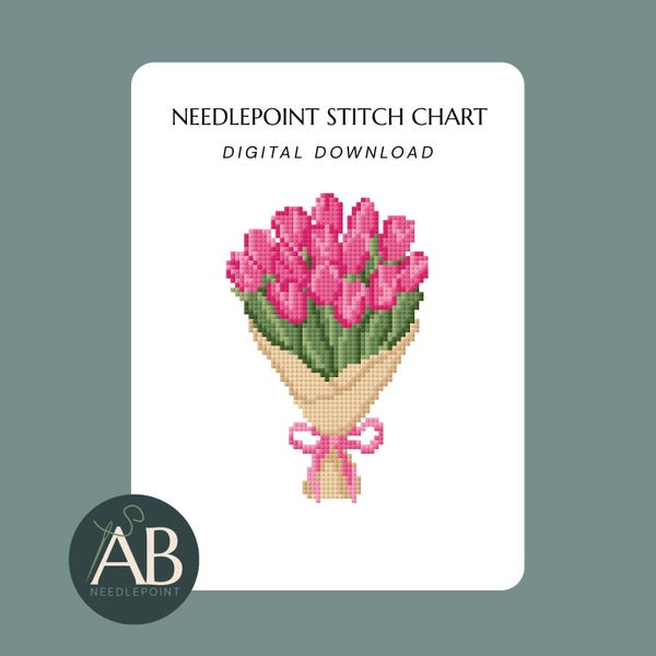 Tulip Bouquet Needlepoint Chart | Spring Floral Digital Canvas Design | Instant Download