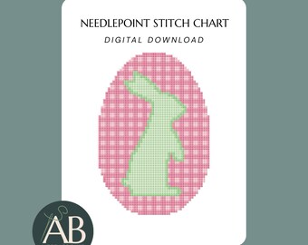 Pink Gingham Easter Egg with Bunny Silhouette Needlepoint Pattern | Spring Digital Canvas (Digital Download)