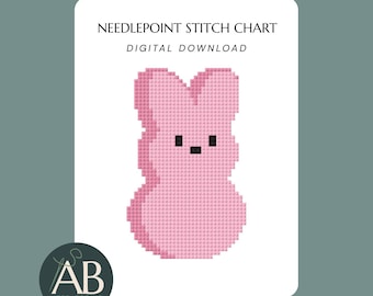 Pink Marshmallow Easter Bunny Needlepoint Pattern | Spring Bunny Mini Canvas (Digital Download)