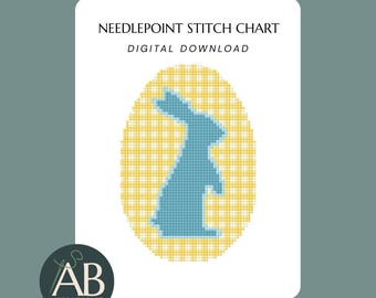 Yellow Gingham Easter Egg with Bunny Silhouette Needlepoint Pattern | Spring Digital Canvas (Digital Download)