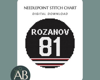 Rozanov Jersey #81 Needlepoint Pattern | Hockey–Inspired Romance Needlepoint Round (Digital Download)