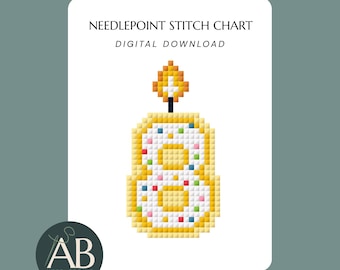 Mini Number 8 Eight Birthday Candle Needlepoint Design Charts | Digital Download PDF