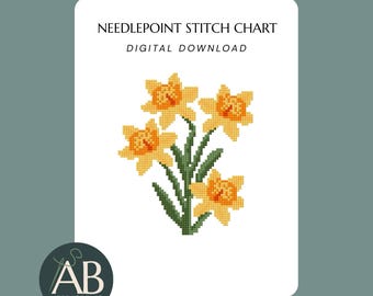 Daffodils Needlepoint Chart | Spring Flower Digital Canvas Design (Digital Download)