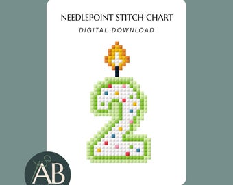 Mini Number 2 Two Birthday Candle Needlepoint Design Charts | Digital Download PDF