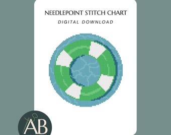 Green Pool Float Needlepoint Pattern | Modern Summer Needlepoint Canvas (Digital Download)