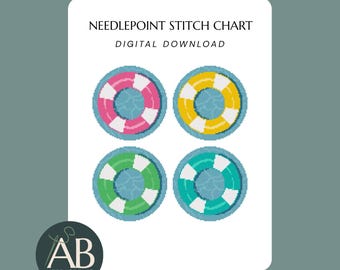 Summer Pool Float Needlepoint Pattern Bundle | Modern Needlepoint Canvas (Digital Download)
