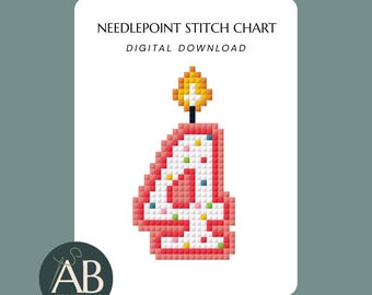 Mini Number 4 Four Birthday Candle Needlepoint Design Charts | Digital Download PDF
