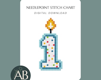 Mini Number 1 One Birthday Candle Needlepoint Design Charts | Digital Download PDF