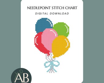 Birthday Balloons Needlepoint Design Chart | Digital Download