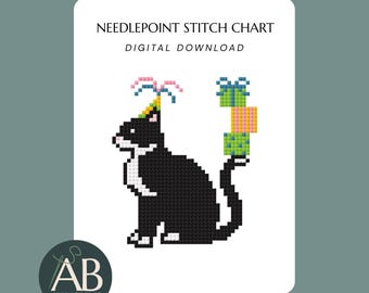 Birthday Party Kitty Cat Needlepoint Design Chart | Digital Download