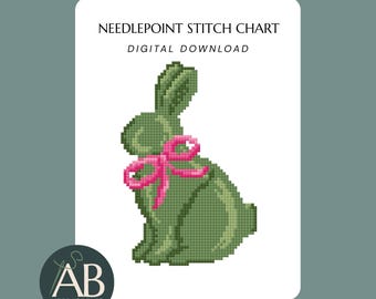 Topiary Bunny with Bow Needlepoint Chart | Spring Garden Digital Canvas Design (Digital Download)