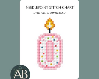 Mini Number 0 Zero Birthday Candle Needlepoint Design Charts | Digital Download PDF