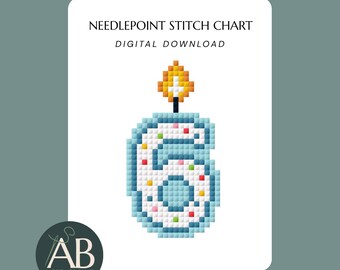 Mini Number 6 Six Birthday Candle Needlepoint Design Charts | Digital Download PDF