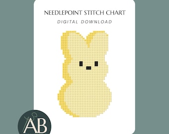 Yellow Marshmallow Easter Bunny Needlepoint Pattern | Spring Bunny Mini Canvas (Digital Download)