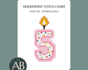 Mini Number 5 Five Birthday Candle Needlepoint Design Charts | Digital Download PDF