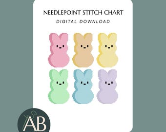Marshmallow Easter Bunny Needlepoint Pattern Bundle | Spring Bunny Mini Canvas (Digital Download)