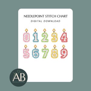 Birthday Candle Numbers 0–9 Needlepoint Design Charts | Digital Download PDF Set