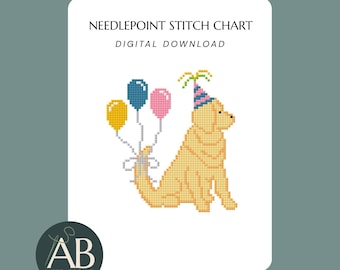 Birthday Party Pup Needlepoint Design | Digital Download