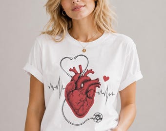 Anatomical Heart Nurse Shirt, Cardiology Graphic Tee, Stethoscope Heart T-Shirt, Medical Student Gift
