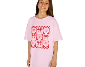 Mommy & Me | Valentine Conversation Hearts Tee | Kids Valentines Shirt, Pink Heart Bow Grid