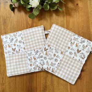 Maniques en patchwork de poulet et vichy