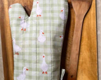 Guante de horno con estampado de patos y cuadros vichy