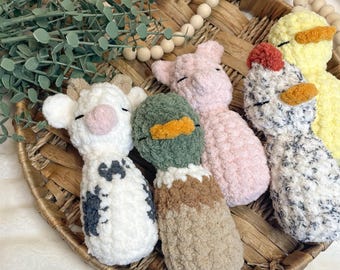 Crochet Farm Animal Baby Rattle | Farm Animal Peg Doll | Farm Nursery | Farm Baby Shower