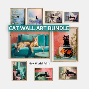 Cat Wall Art Bundle - 9 Stylish Prints with Cats for Modern Interiors (Digital Download)