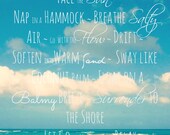 Large Beach Life Poster Print, Turquoise Wall Art, Blue Ocean, Blue Sky, Inspirational Beach Quote Print, 24 quot x24 quot Coastal Decor Print