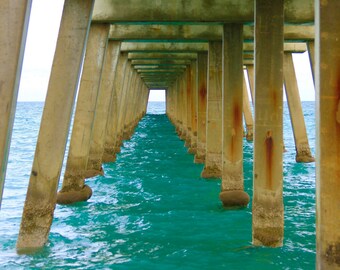 Turquoise Beach Pictures, Ocean Photography Print Calm Blue Sea Under Pier, Beach Photo Prints, Beautiful Beach Photography