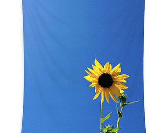Sunflower Tapestry, Large Indigo Blue Wall Tapestry, Honeycomb Yellow Sunflower Photography, Landscape Tapestry, Bloomcore, Flowercore