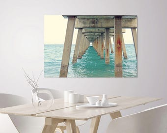 Nautical Decor | Coastal Beach House Decor Photography Print Ocean Pier, Turquoise Sea | Ocean Decor Print | Blue Ocean Art | Seascape Print