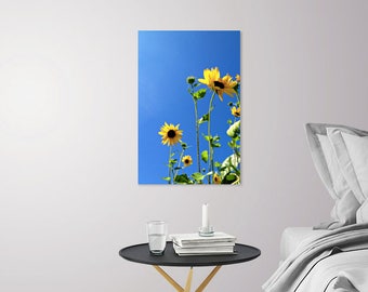 Yellow Sunflower Wall Art | Floral Art Print Blue Sky | Flower Photography | Blue Wall Art Home Decor Print | Sunflower Kitchen Decor Art