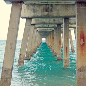 Nautical Decor Coastal Beach House Decor Photography Print Ocean Pier, Turquoise Sea Ocean Decor Print Blue Ocean Art Seascape Print image 2