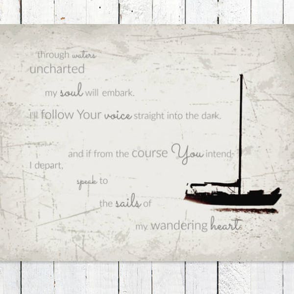 Rustic Christian Wall Art Large Nautical Wall Decor of Black and White Photography Print, Sailboat Art Print and Song Lyrics for Captain