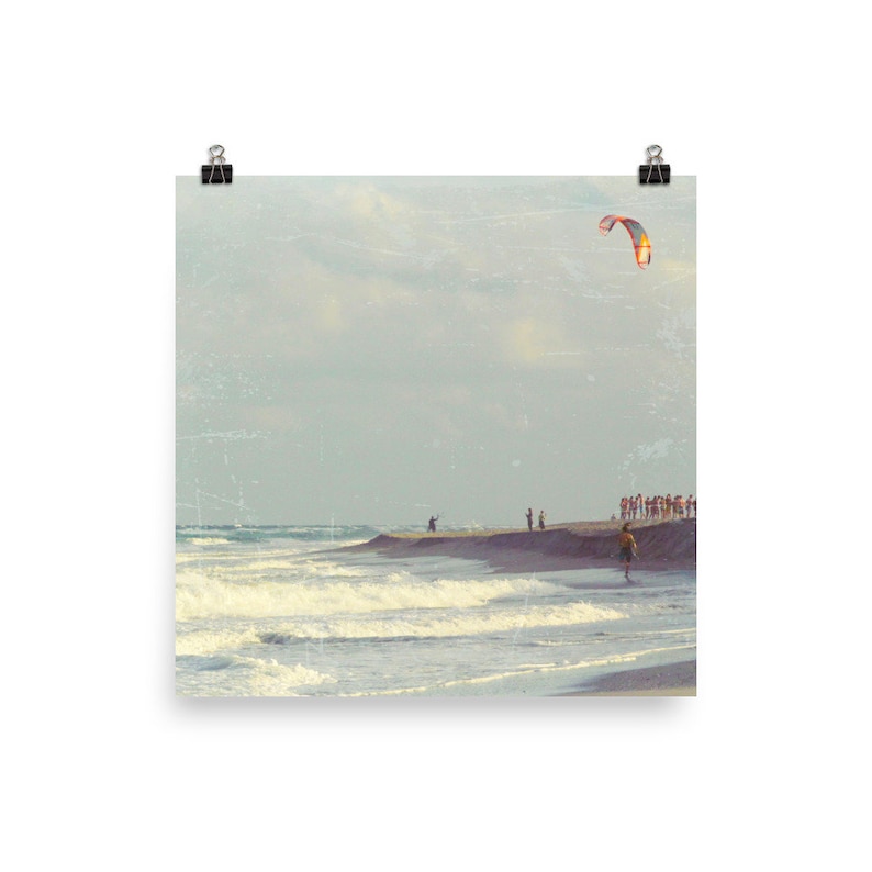 Kite Surfing Poster, Kite Board Art Poster Print, Vintage Surfer Prints, Beach Pictures, Beach Wave Poster, Coastal Beach House Decor image 3