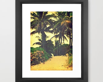 Surf Print | Palm Tree Print | Peaceful Palm Lined Beach Path Art Print | Beach Photography | Vintage Inspired Retro Surfer Chic Wall Decor