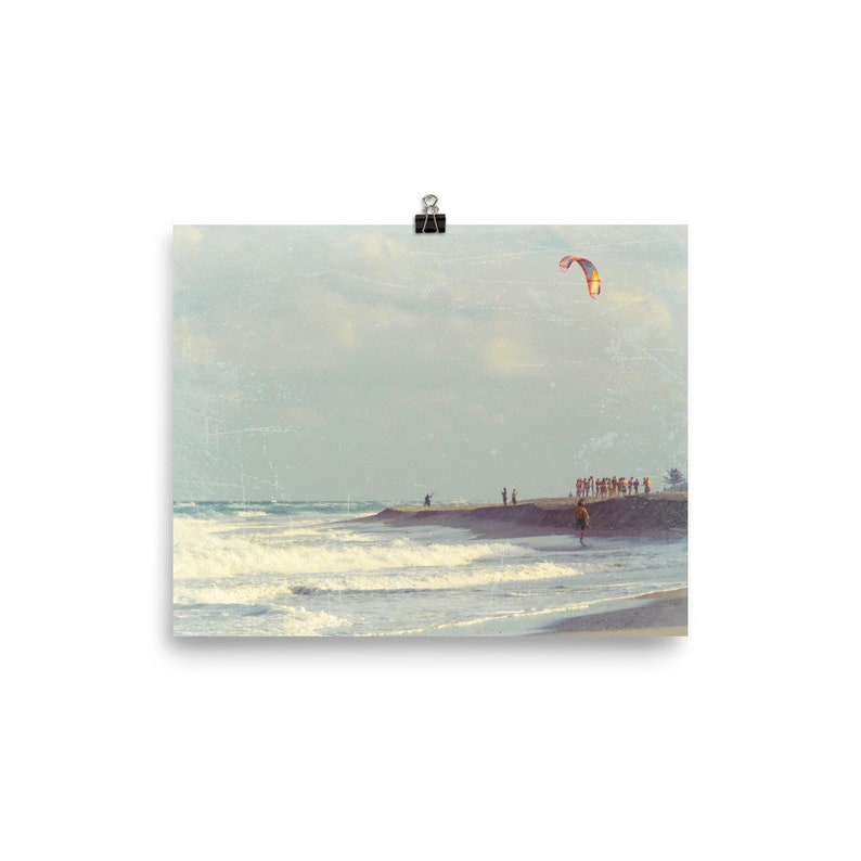 Kite Surfing Poster, Kite Board Art Poster Print, Vintage Surfer Prints, Beach Pictures, Beach Wave Poster, Coastal Beach House Decor image 1