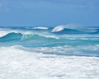 Large Surfer Ocean Art Photography | Beach Photography Prints | Coastal Decor Wall Art | Turquoise Ocean Waves Picture | Surf Wall Art Print