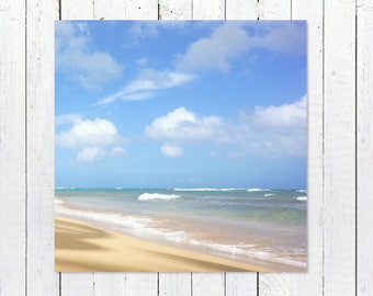 Beach Photography Prints | Beach Photography Art | Coastal Wall Art | Turquoise Ocean Blue Sky Clouds Golden Sand Loquillo Beach Puerto Rico