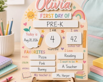 Panneau personnalisé pour le premier et le dernier jour d'école, panneau de rentrée scolaire avec nom, accessoire photo pour le premier jour de maternelle, souvenir en bois pour le dernier jour d'école