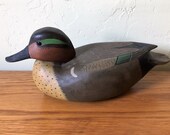 Carved Duck Decoy Green Winged Teal Drake SIGNED Morrone, Decorative Wood Duck Decoy, Cabin Decor, Lodge Decor, Hunting Deco